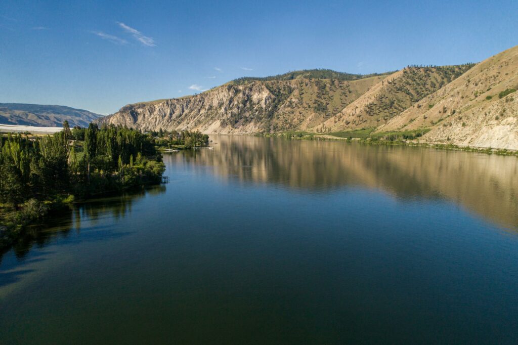 river and sparkling hills