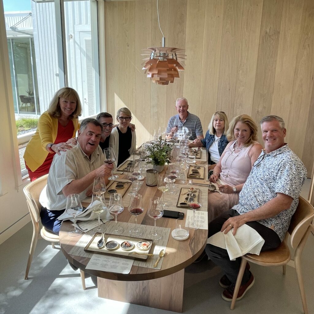 group tasting wine at a table