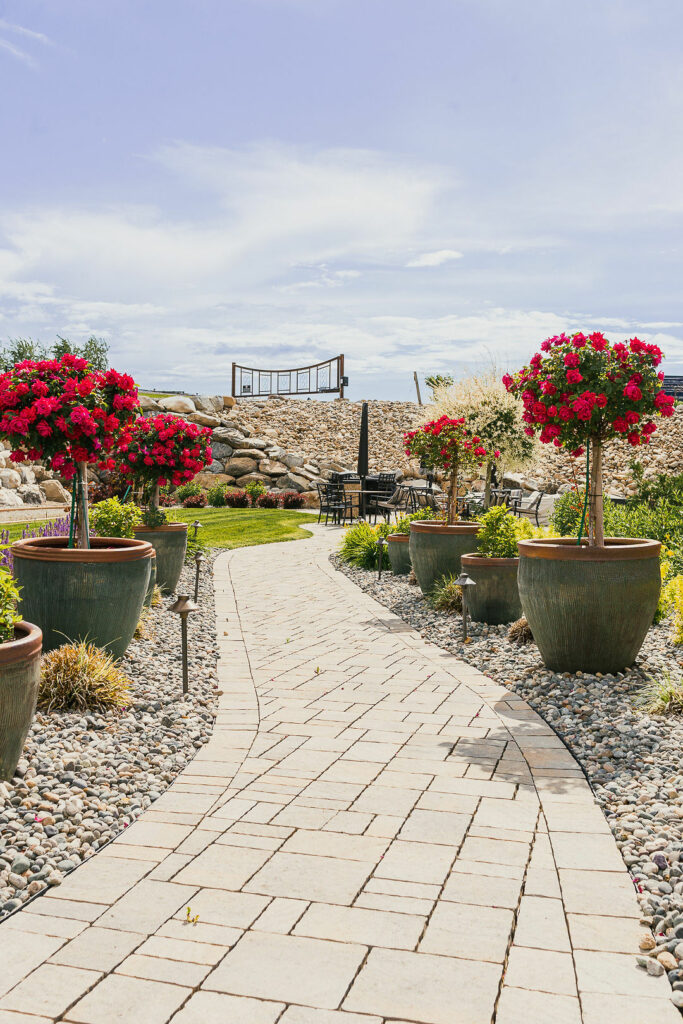 rocky pond exterior walkway